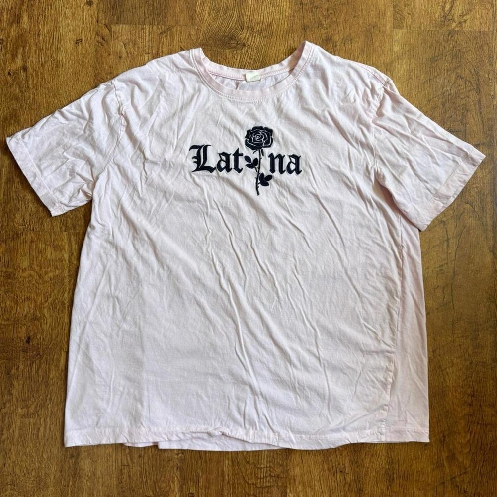 Vibe'n Latina Rose Embroidered Pink T-Shirt Womens Size 1X Streetwear Cotton